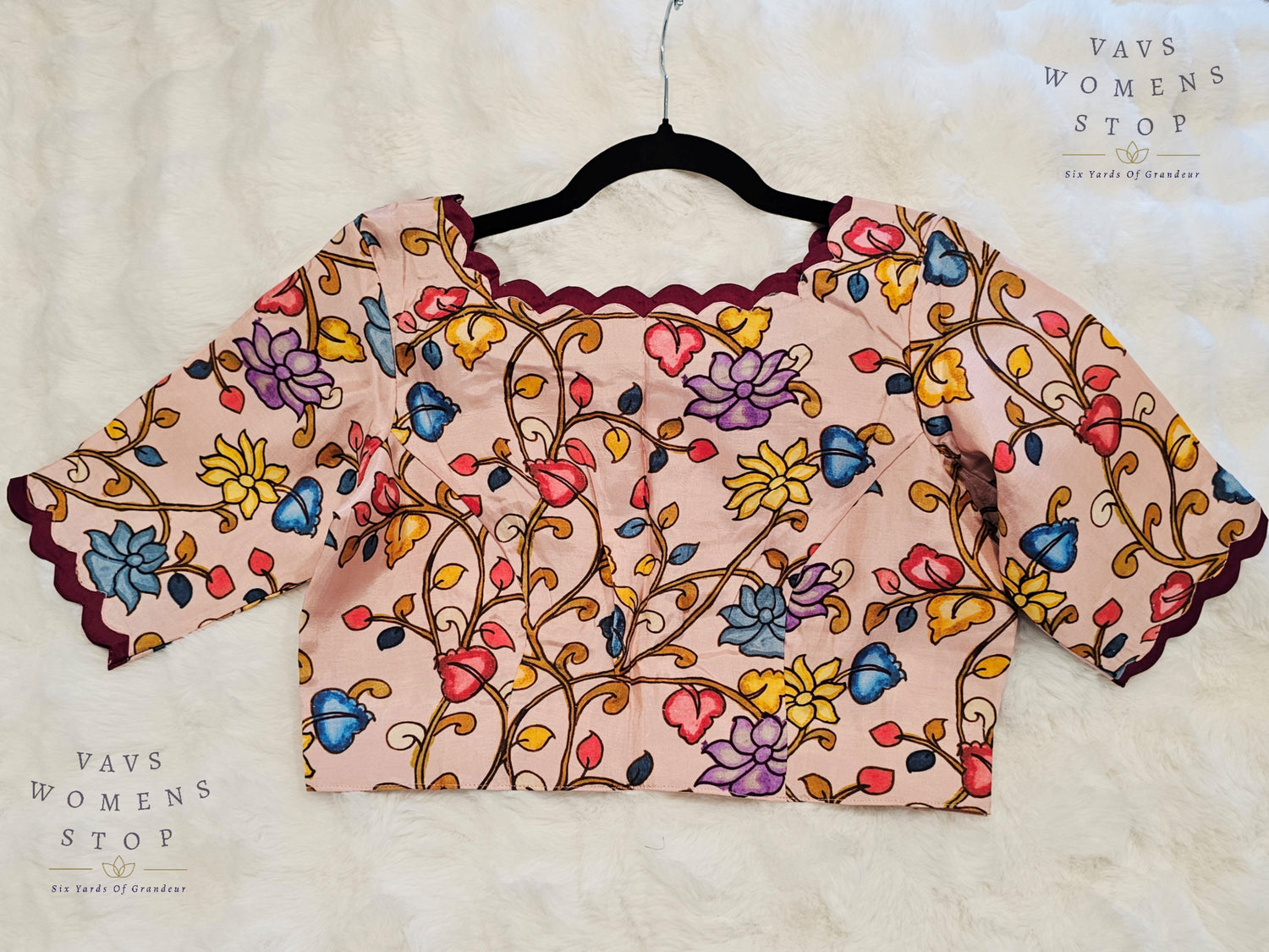 “Light Pink Silk Stitched Blouse with Kalamkari Print – USA Ready to Ship”

“Designer Kalamkari Print Silk Saree Blouse – Party & Festive Wear USA”