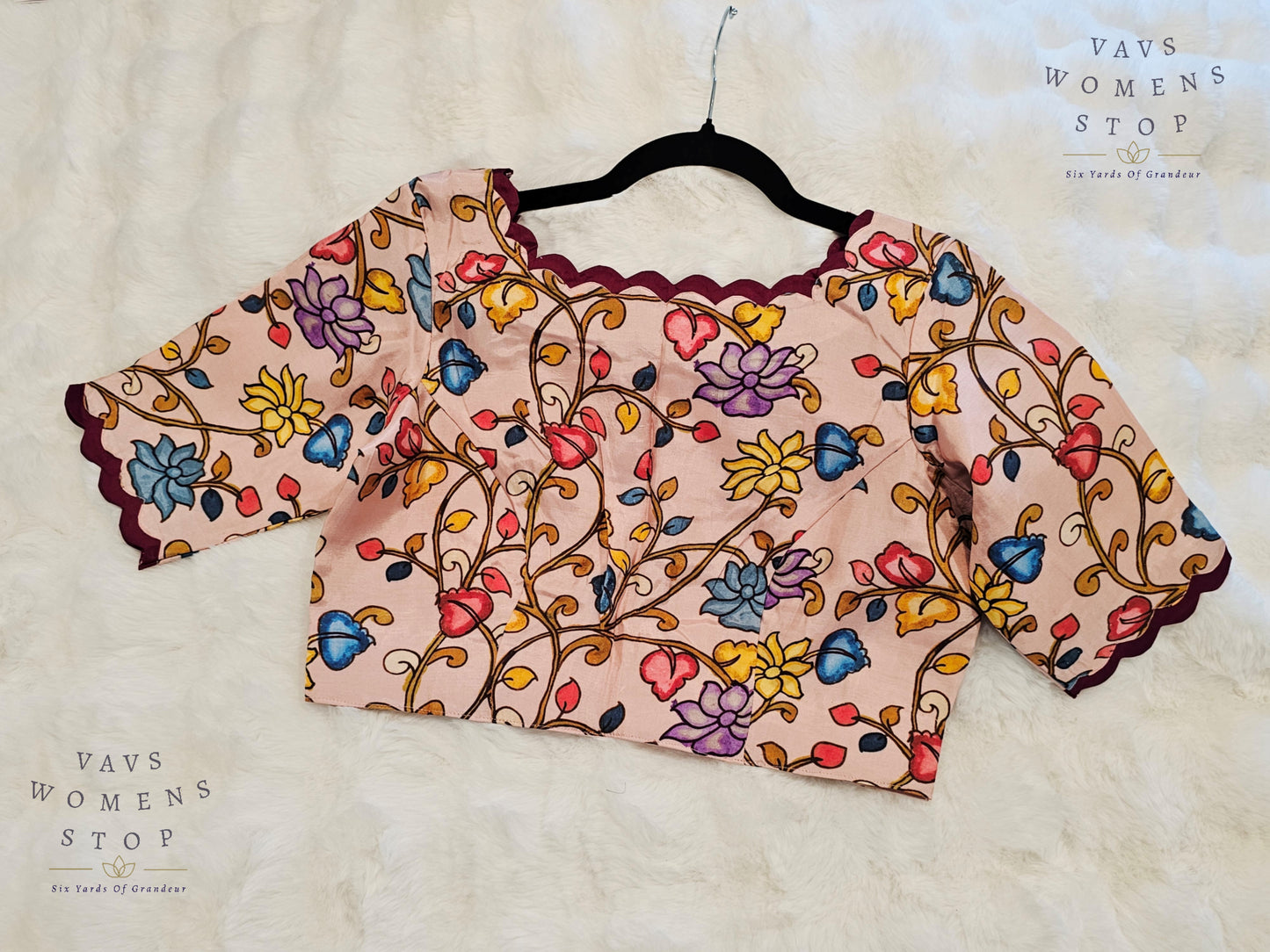 “Light Pink Silk Stitched Blouse with Kalamkari Print – USA Ready to Ship”

“Designer Kalamkari Print Silk Saree Blouse – Party & Festive Wear USA”
