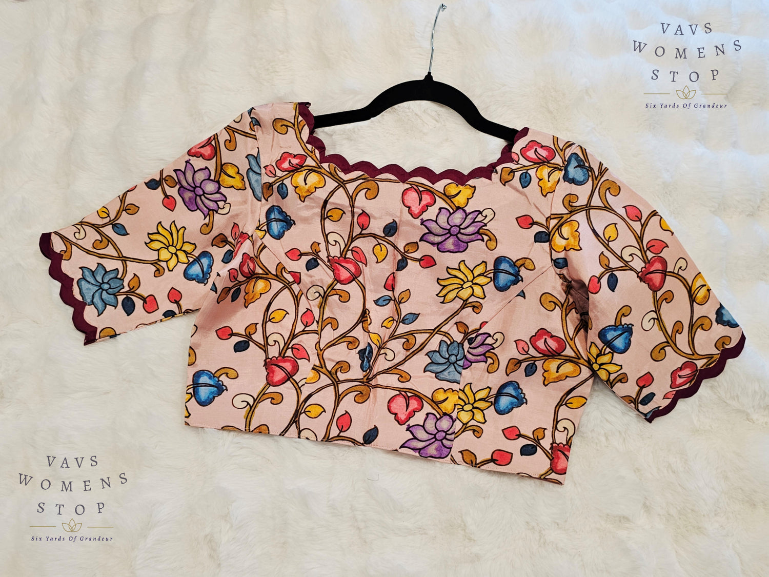 “Light Pink Silk Stitched Blouse with Kalamkari Print – USA Ready to Ship”

“Designer Kalamkari Print Silk Saree Blouse – Party & Festive Wear USA”
