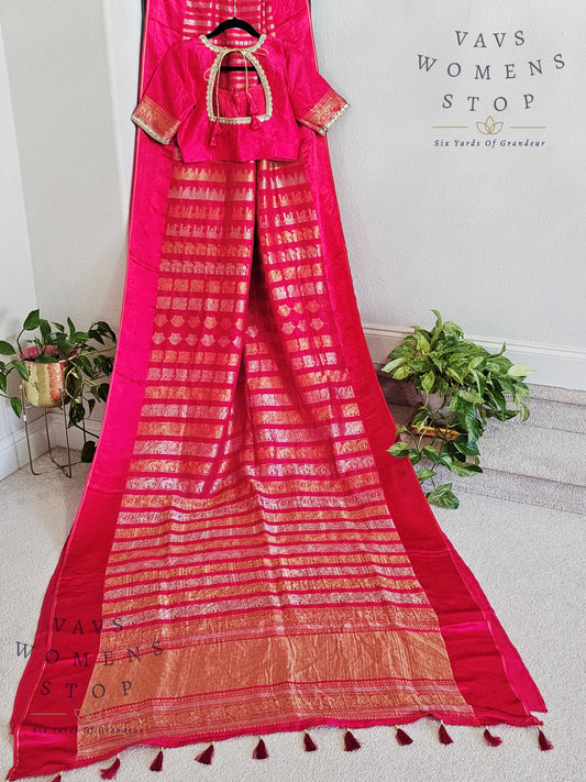 Nita Ambani Inspired Mashru Crepe Silk Benarasi Saree - Blouse