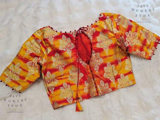 Yellow Orange Shades Shibori Benarasi Silk Blouse