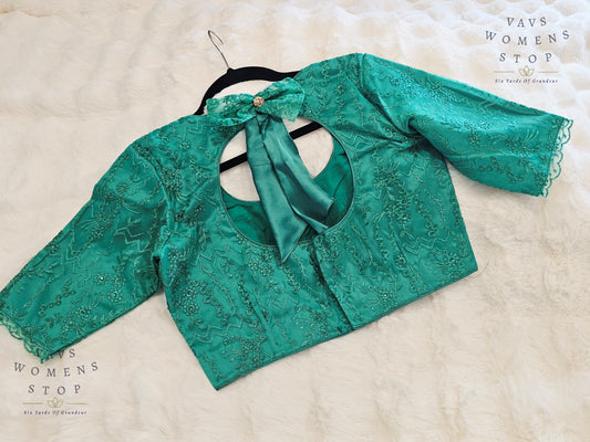 Designer Teal Green Net Blouse