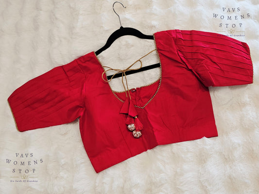 Red Color Plain Silk Blouse
