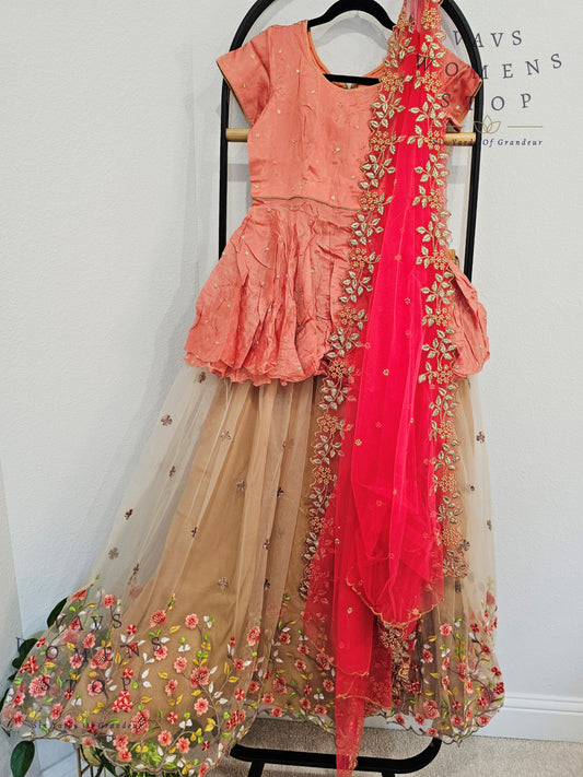Designer Party Wear Net Lehenga - Crop Top