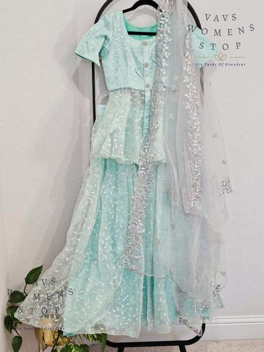 Designer Party Wear Net Lehenga - Crop Top