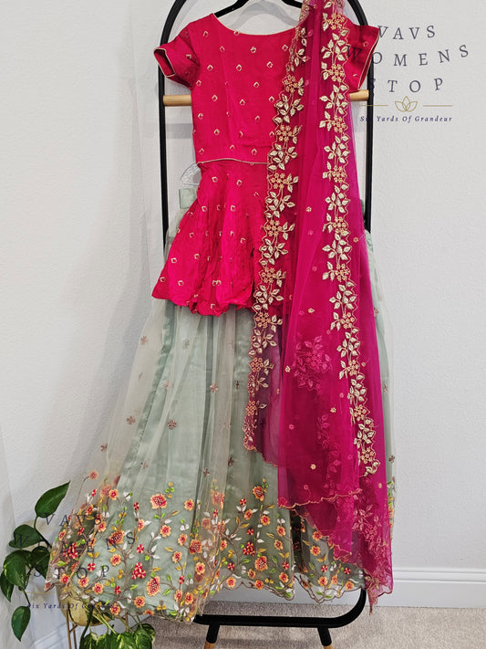 Designer Party Wear Net Lehenga - Crop Top