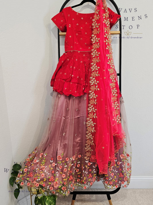 Designer Party Wear Net Lehenga - Crop Top