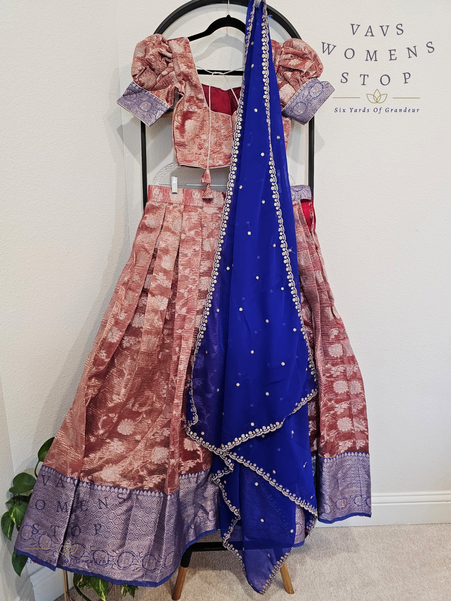 Crush Tissue Benarasi Designer Half Saree Set