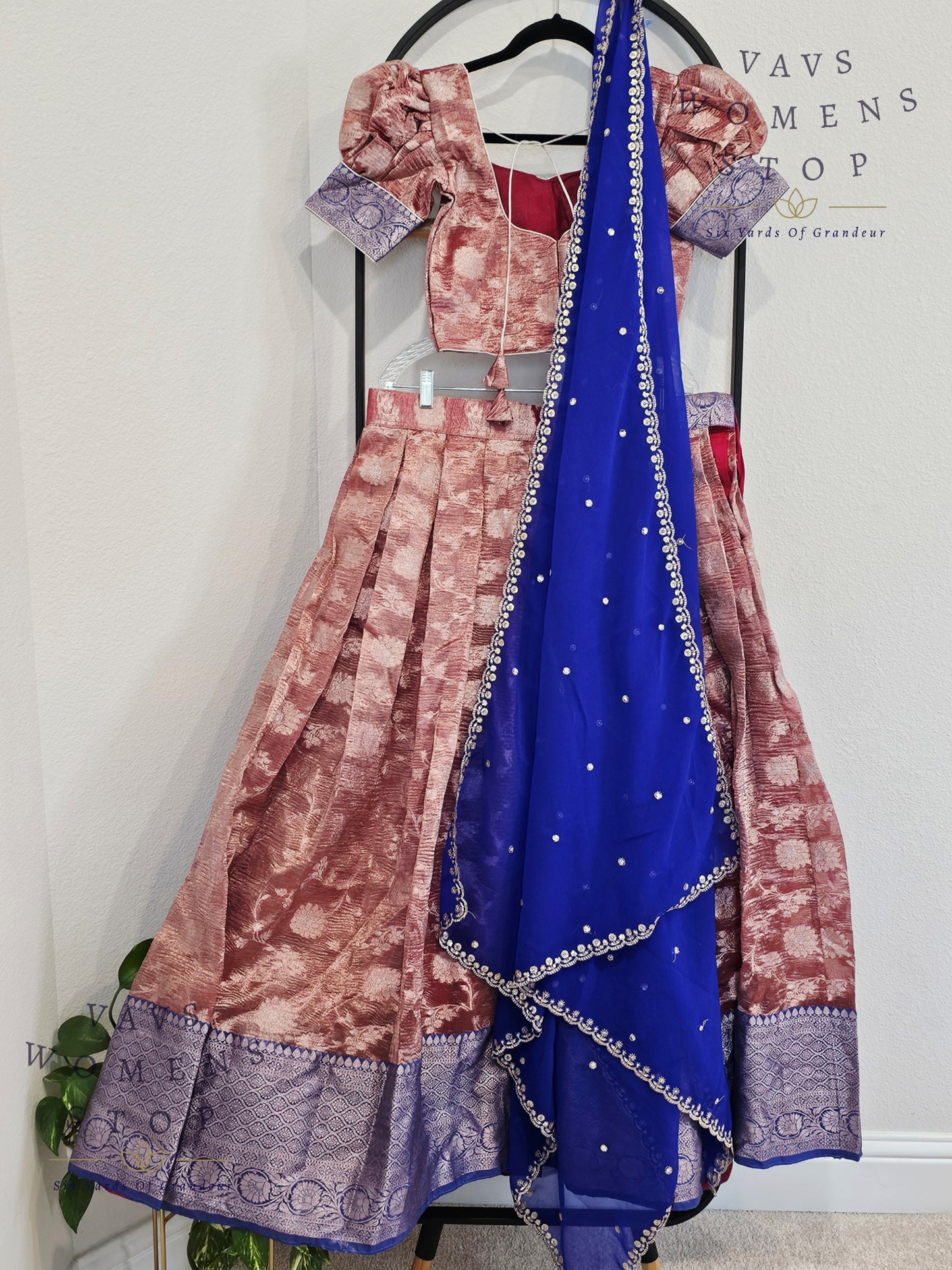 Crush Tissue Benarasi Designer Half Saree Set