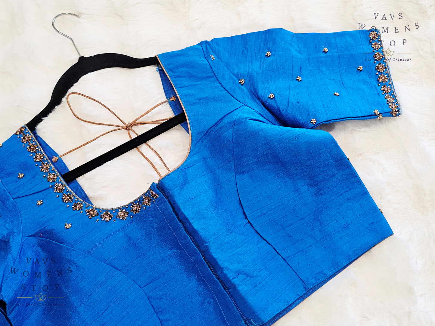 Blue Pure Raw Silk Maggam Hand Embroidery Blouse