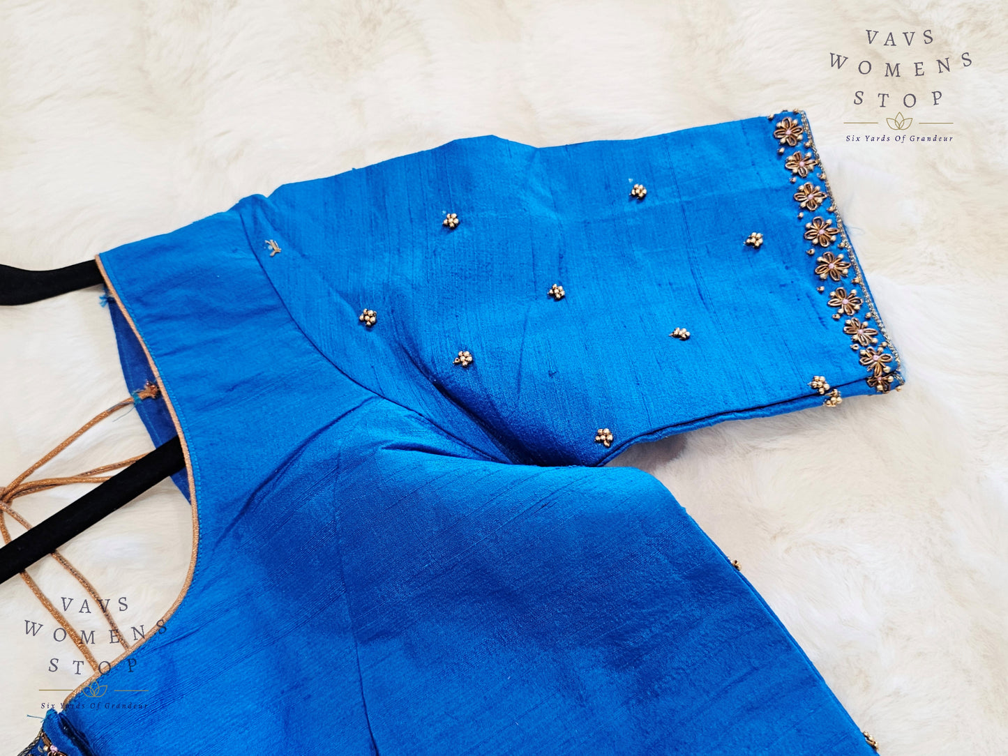 Blue Pure Raw Silk Maggam Hand Embroidery Blouse