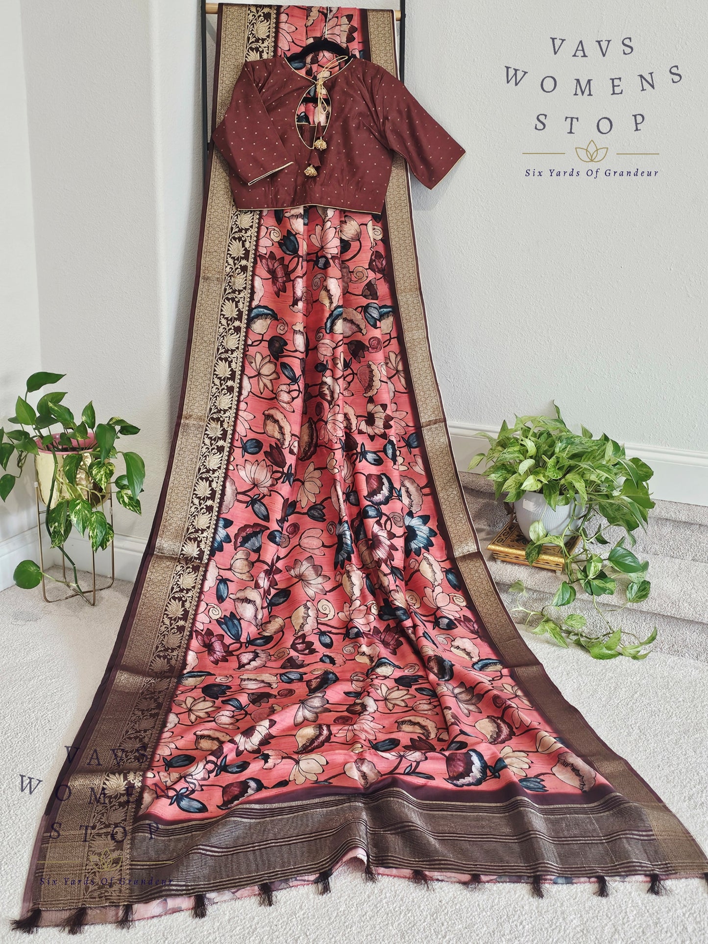 Kalamkari Print Semi Benarasi Soft Dola Silk Saree - Blouse