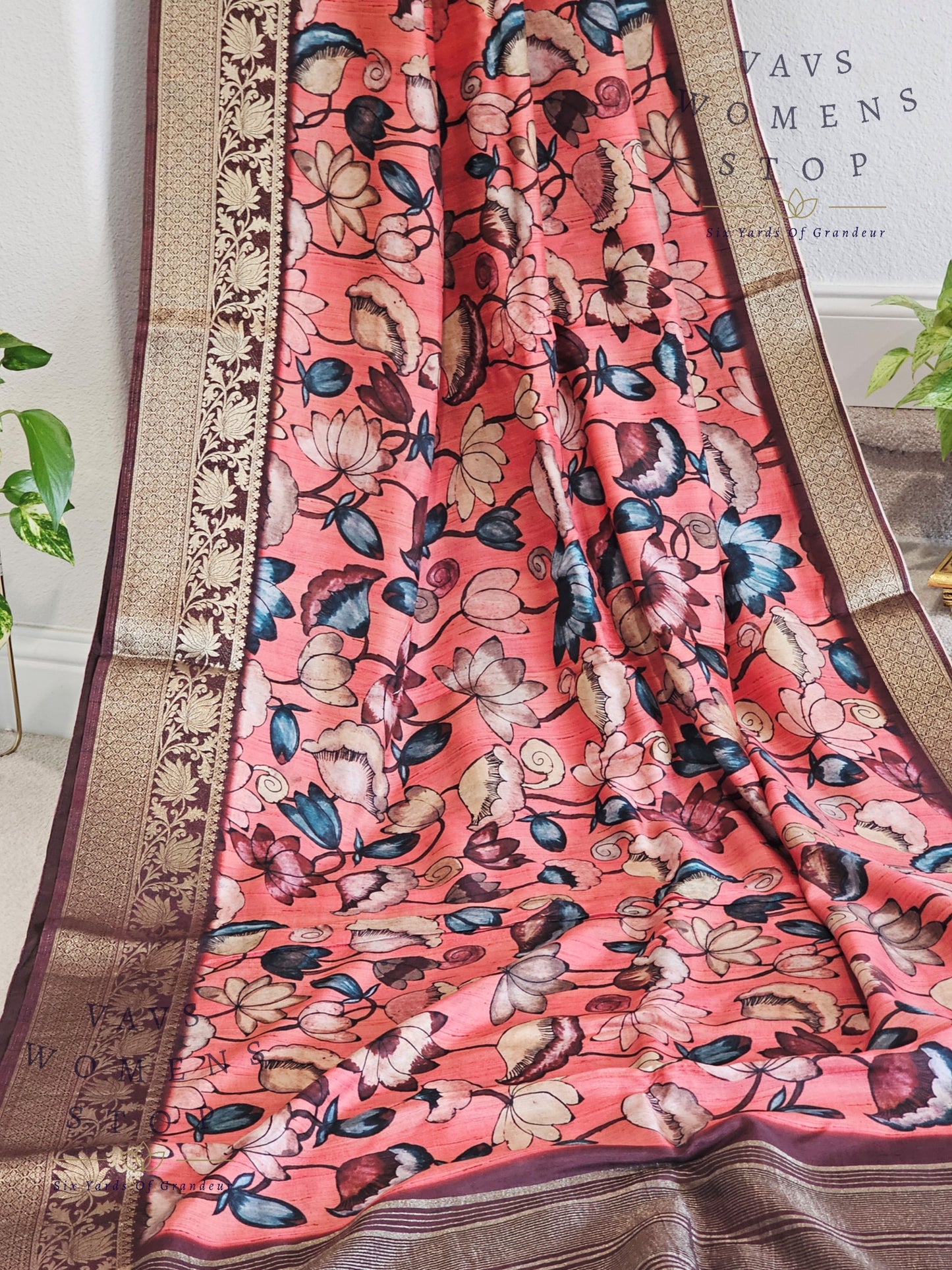 Kalamkari Print Semi Benarasi Soft Dola Silk Saree - Blouse