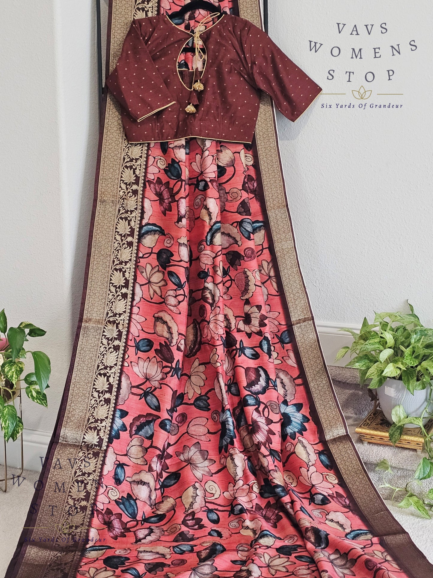 Kalamkari Print Semi Benarasi Soft Dola Silk Saree - Blouse