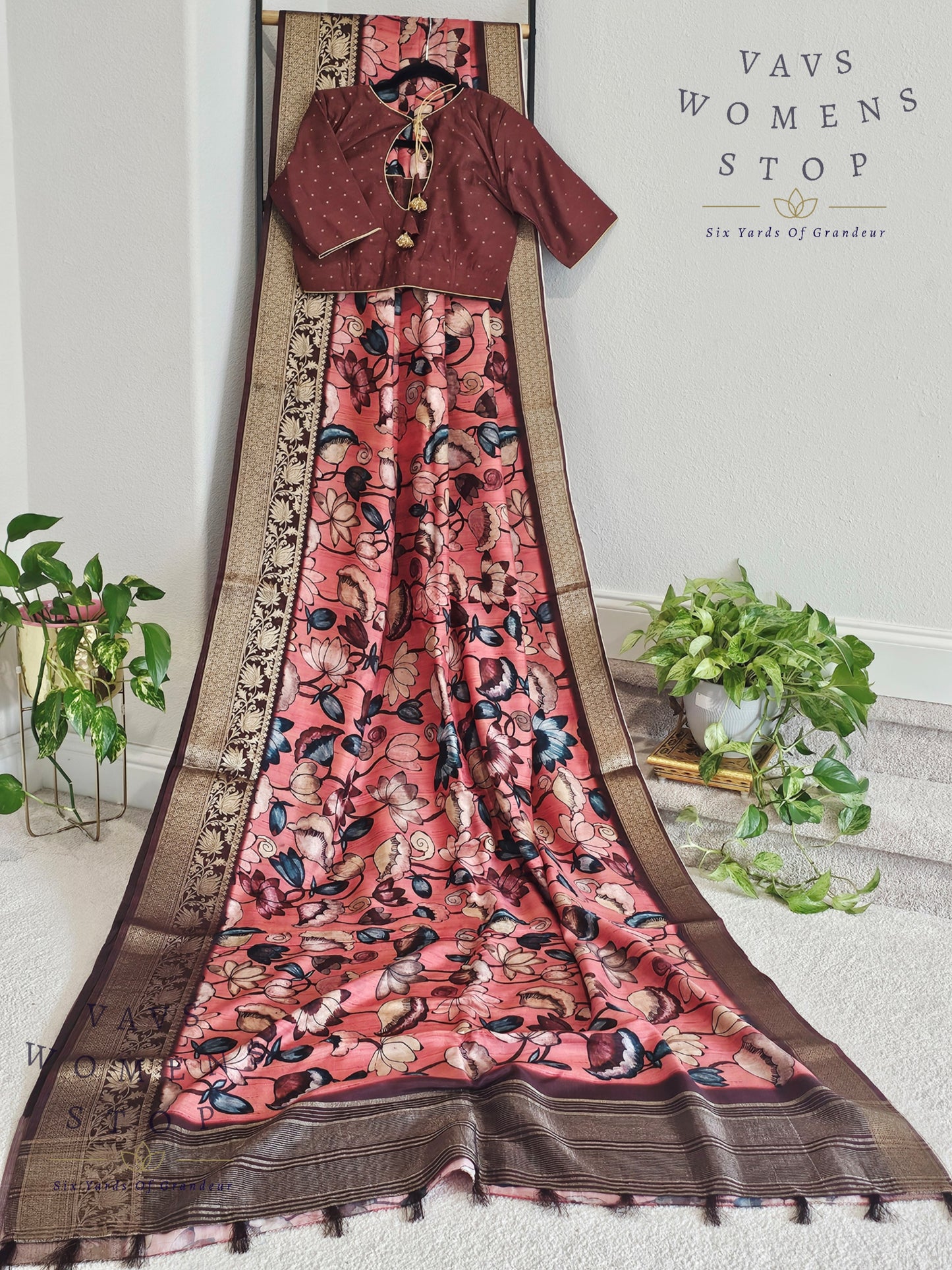Kalamkari Print Semi Benarasi Soft Dola Silk Saree - Blouse
