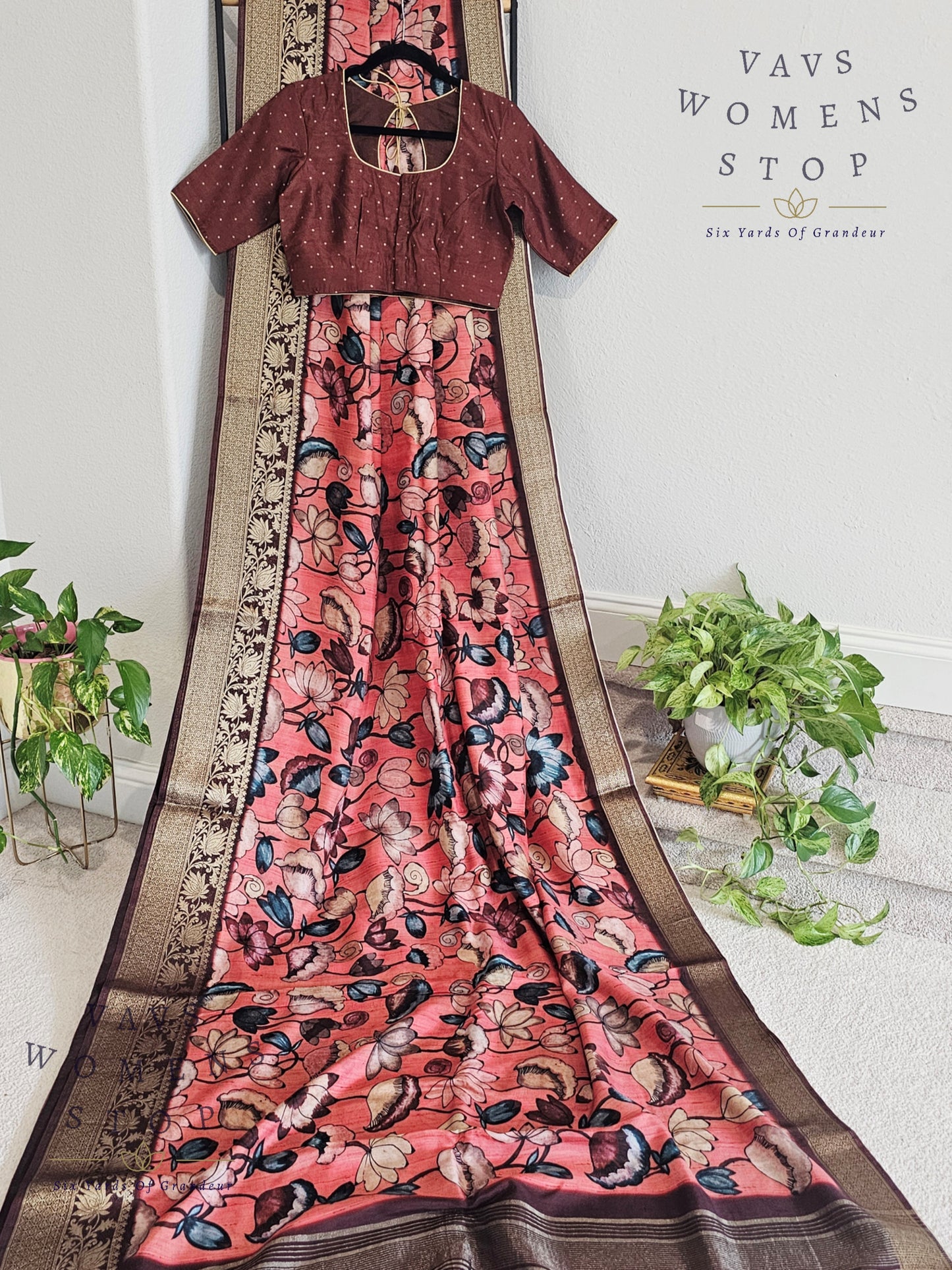 Kalamkari Print Semi Benarasi Soft Dola Silk Saree - Blouse