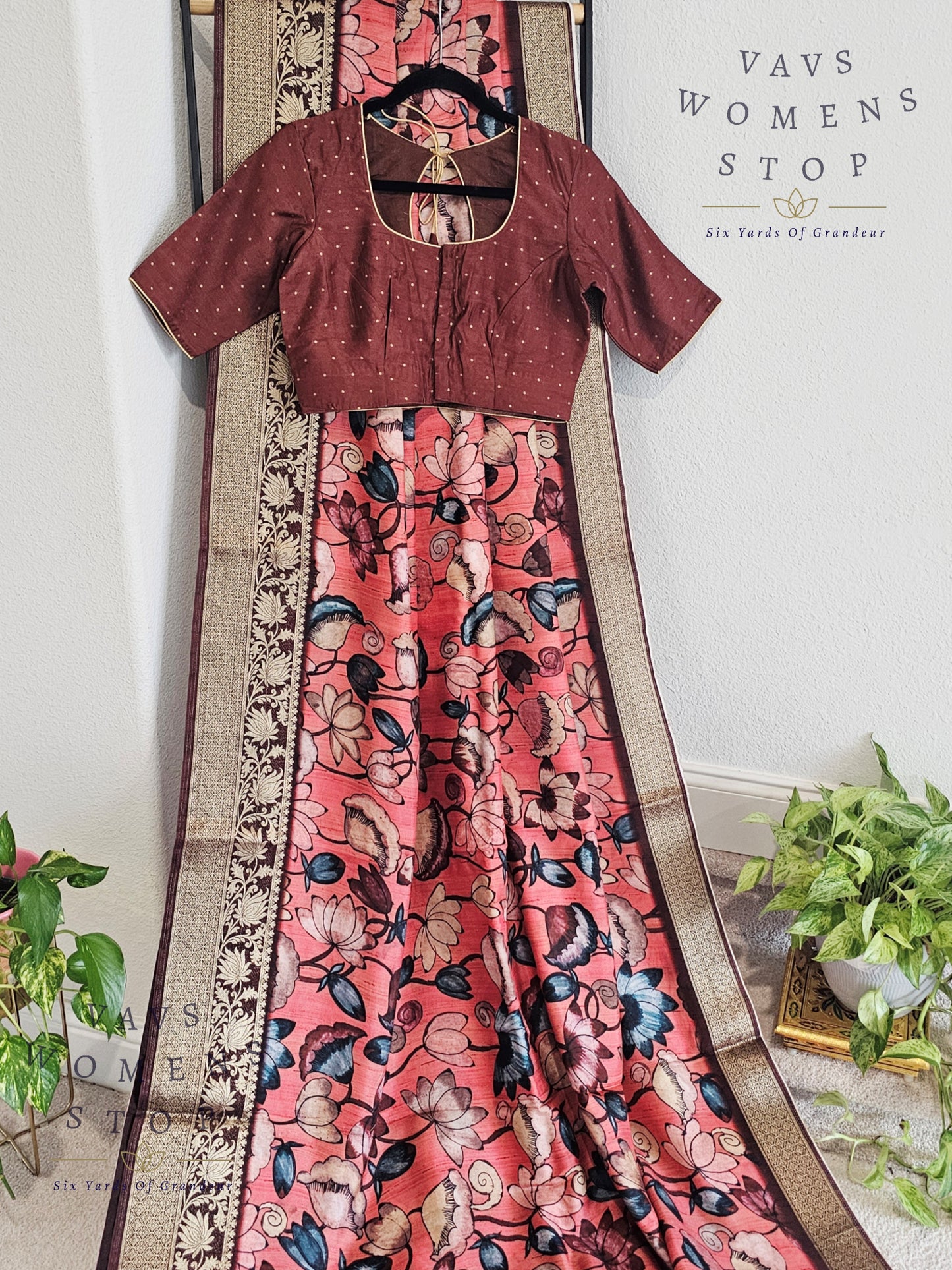 Kalamkari Print Semi Benarasi Soft Dola Silk Saree - Blouse