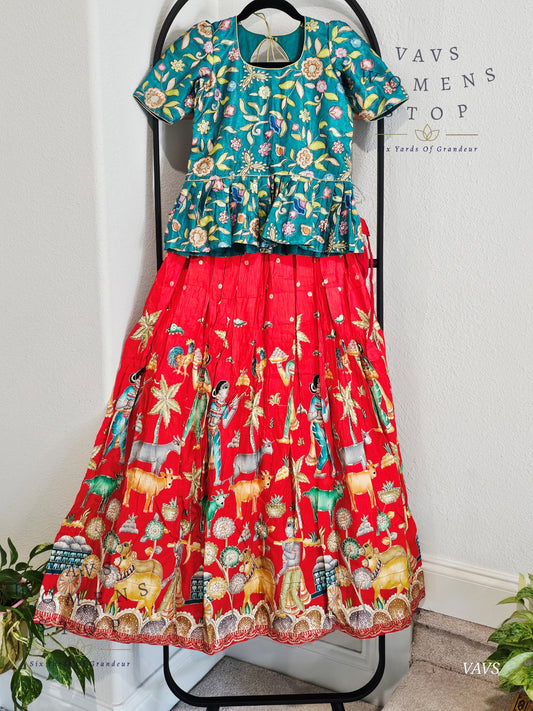 Munga Crepe Silk Kalamkari Lehenga Set