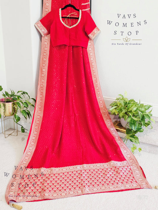 Pure Viscose Georgette Sequins Saree - Blouse
