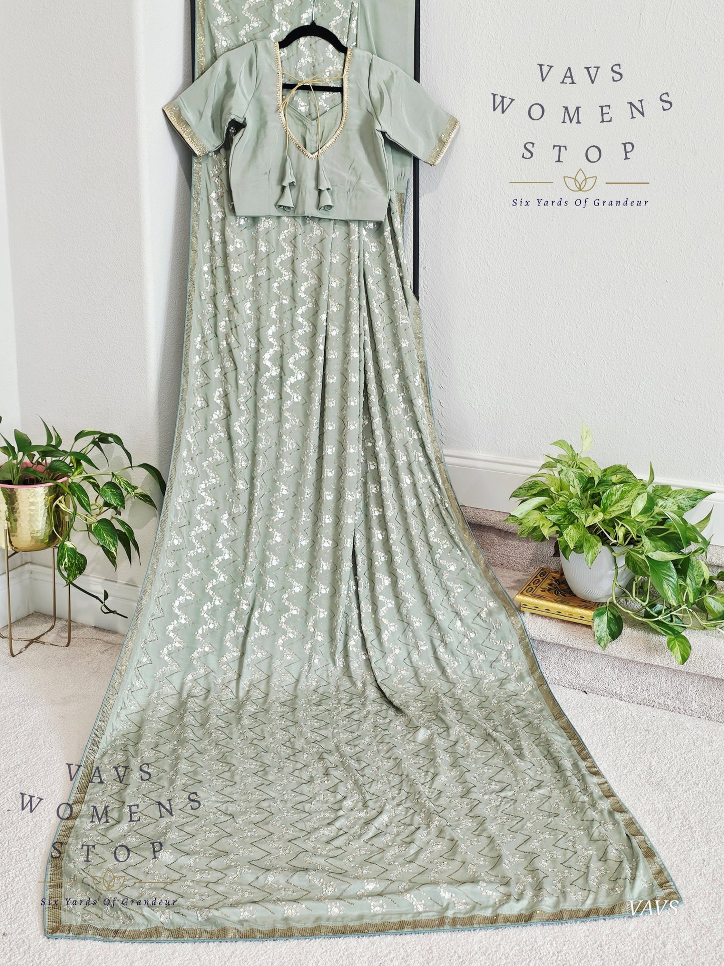 Designer Crepe Silk Sequins Work Saree - Blouse
