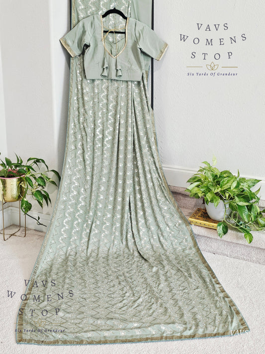 Designer Crepe Silk Sequins Work Saree - Blouse