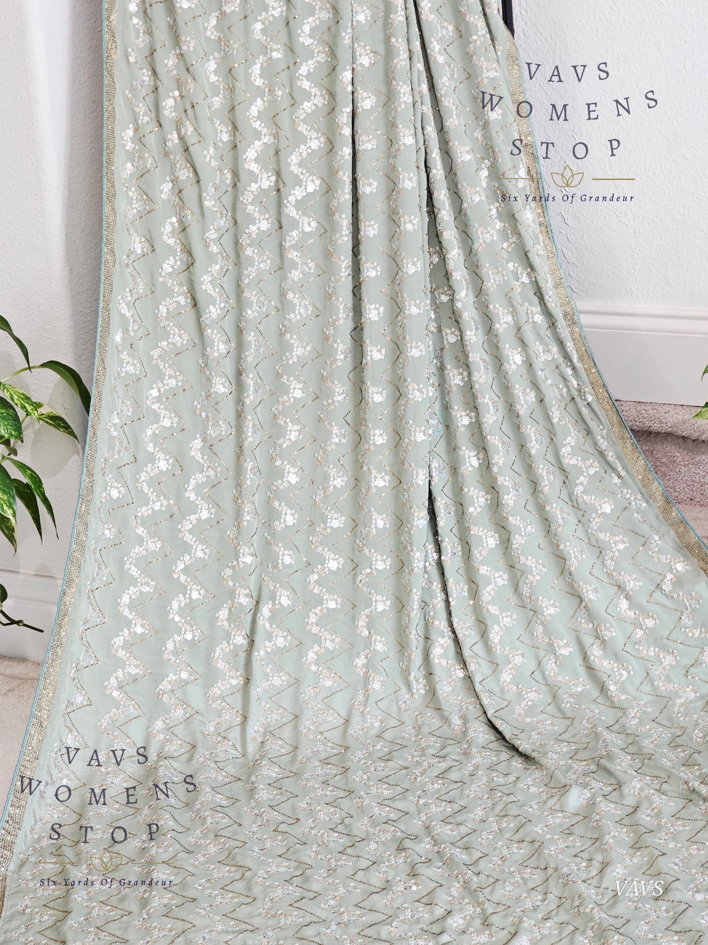 Designer Crepe Silk Sequins Work Saree - Blouse