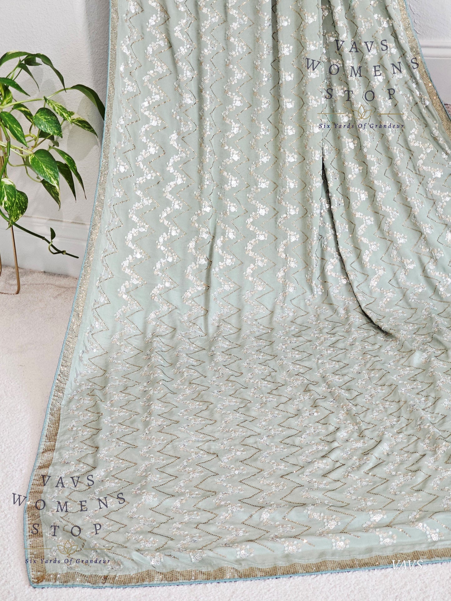 Designer Crepe Silk Sequins Work Saree - Blouse