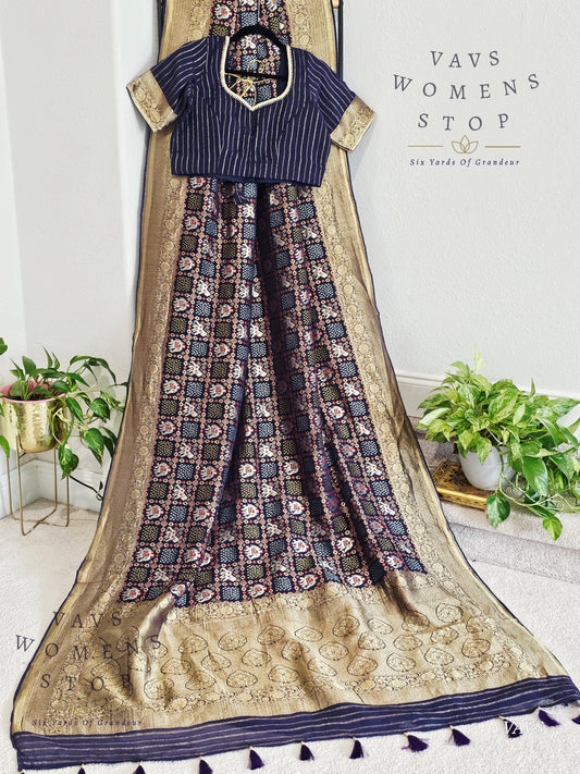 Pure Khaddi Powerloom Gharchola Checks Designer Georgette Saree - Blouse