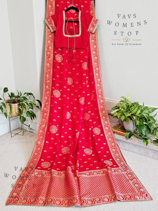 Pink Shade Designer Soft Khaddi Organzaa Silk Saree - Blouse