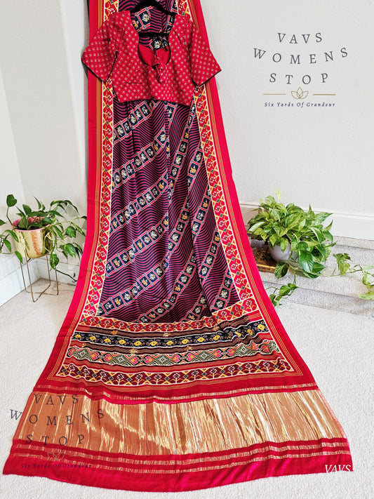 Pure Gaji Silk Patola Prints Saree - Blouse