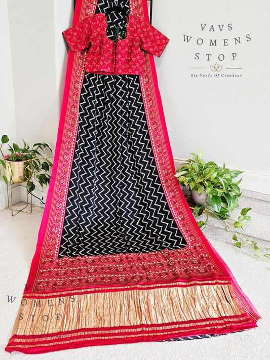 Pure Gaji Silk Patola Prints Saree - Blouse