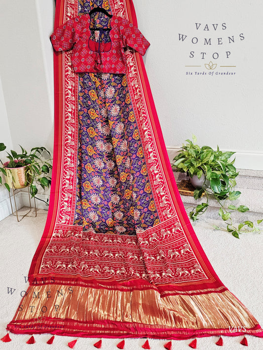 Pure Gaji Silk Patola Print Saree - Blouse