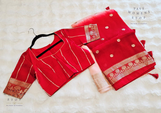 Shaded Chand Butti Pure Kora Organza Silk Saree - Blouse