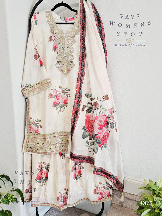 Readymade Partywear 3 Piece Set Kurta Palazzo Duppata Set - XXL