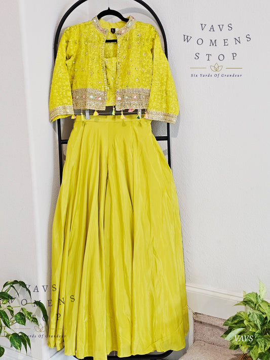 Readymade Partywear 3 Piece Set Overcoat Blouse Palazzo Pant - L