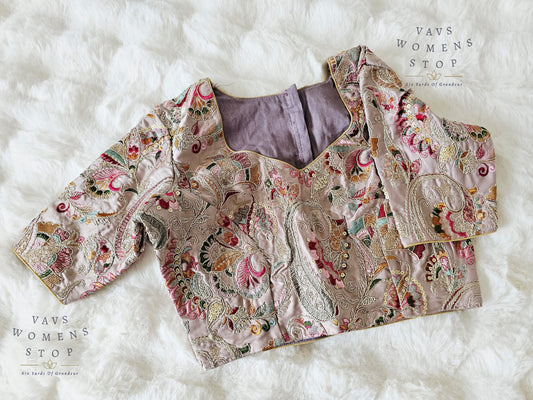 Designer Tissue Machine Embroidery Work Blouse