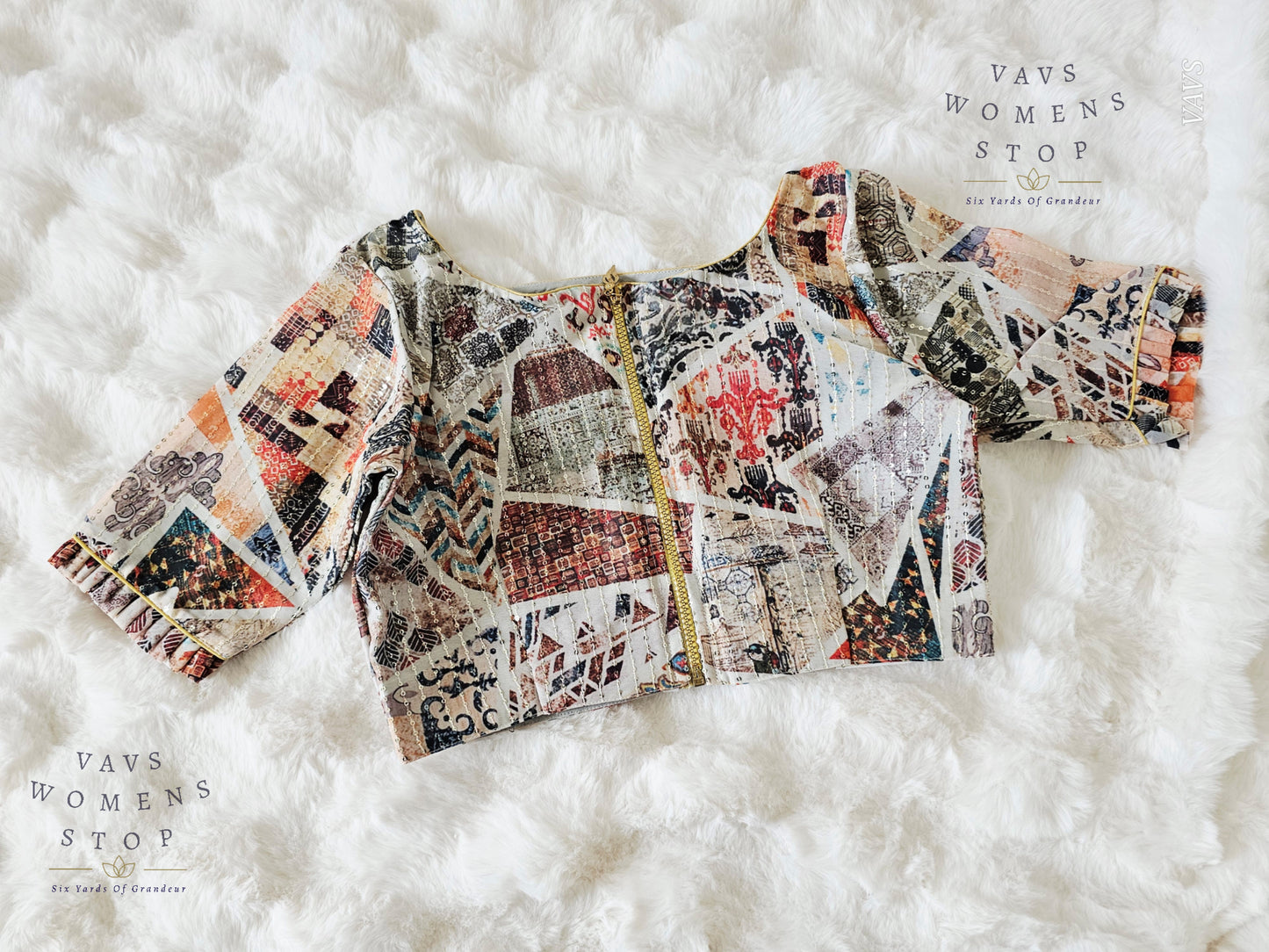 Designer Abstract Prints Georgette Sequins Blouse