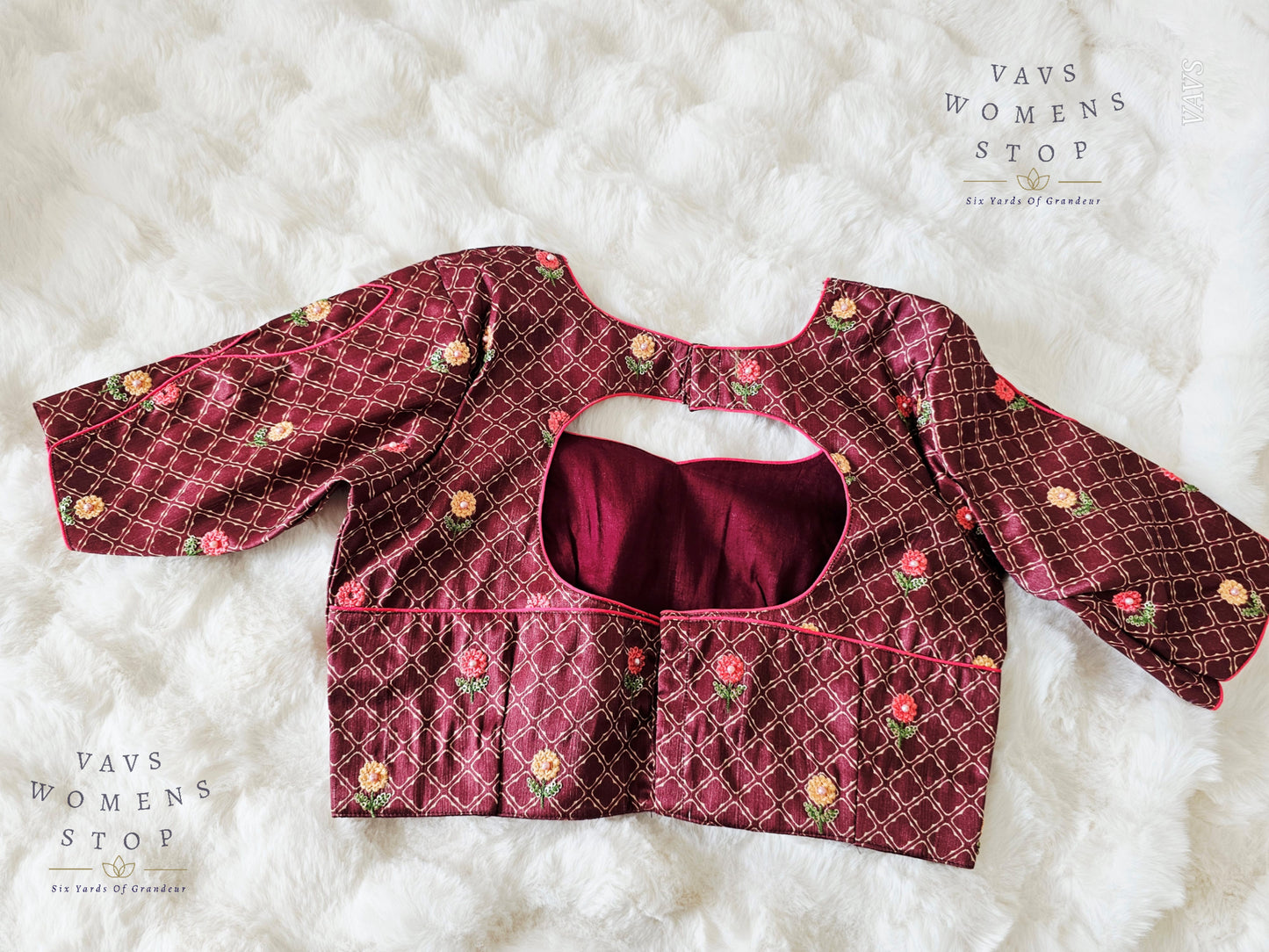 Floral Embroidery on Tussar RawSilk Blouse