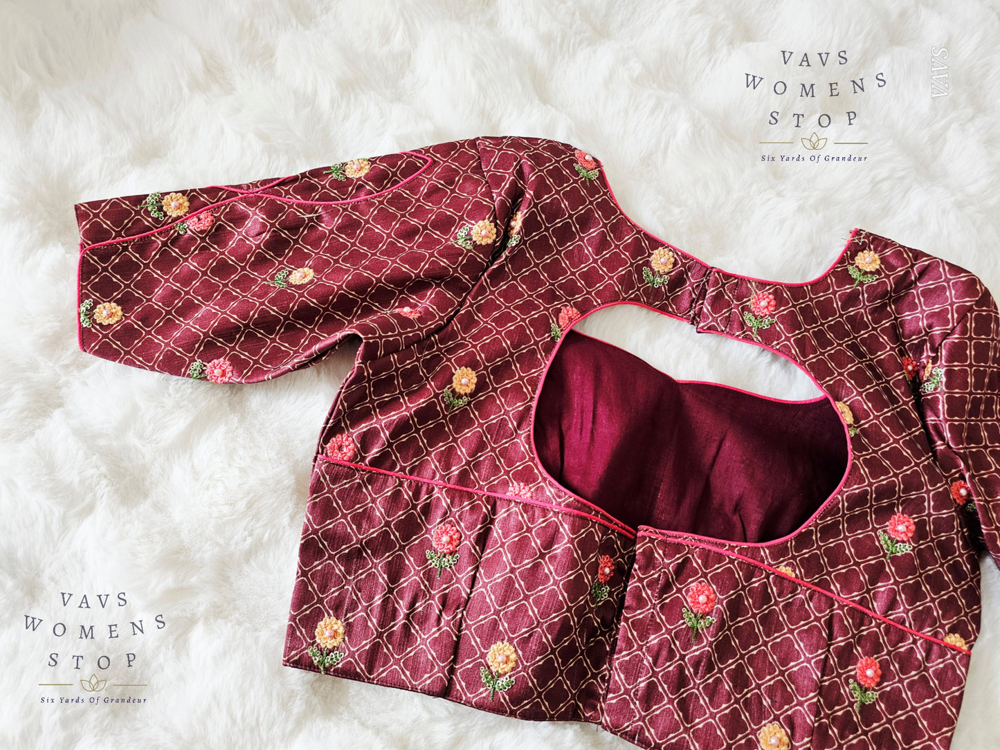 Floral Embroidery on Tussar RawSilk Blouse