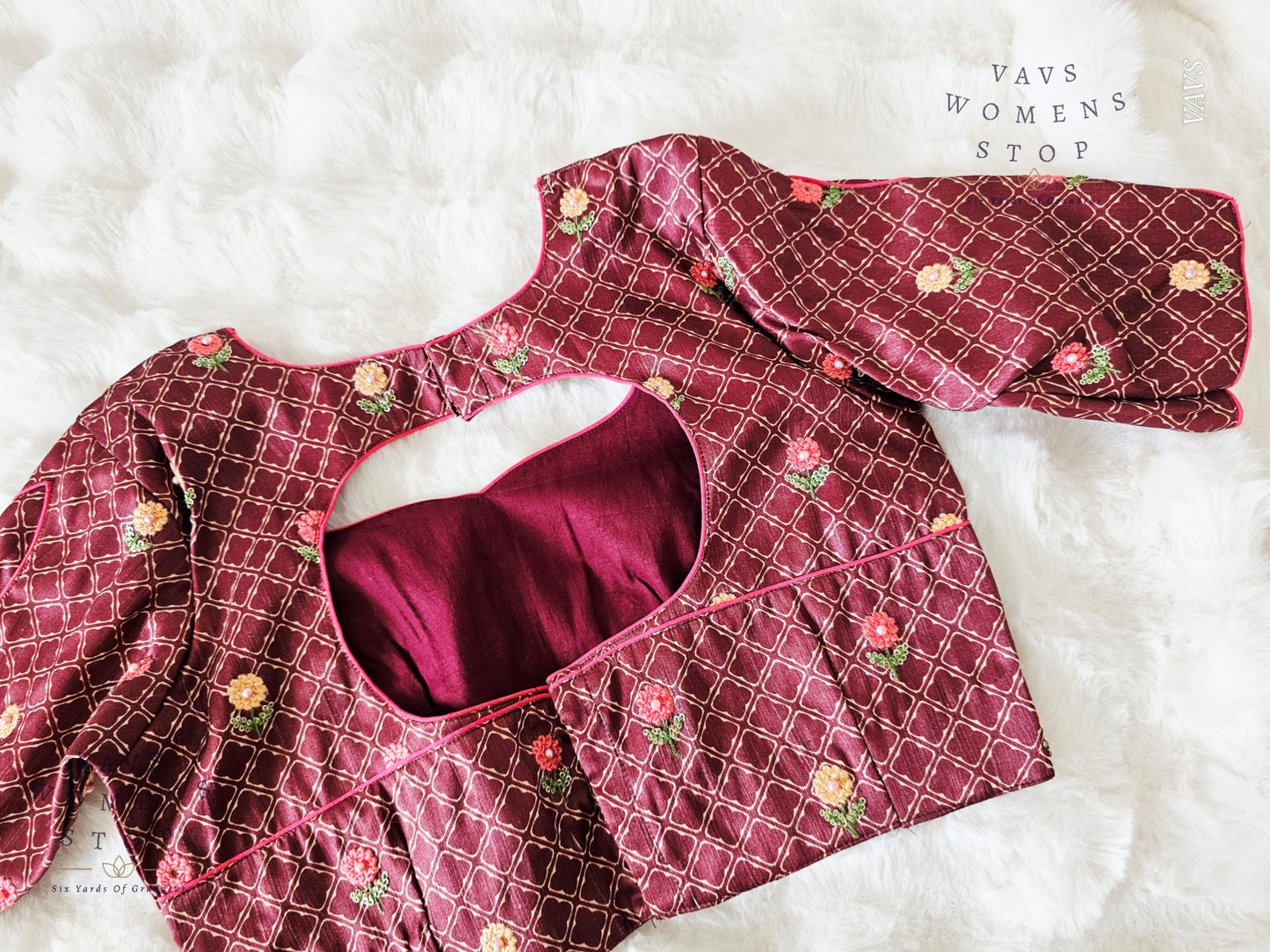Floral Embroidery on Tussar RawSilk Blouse
