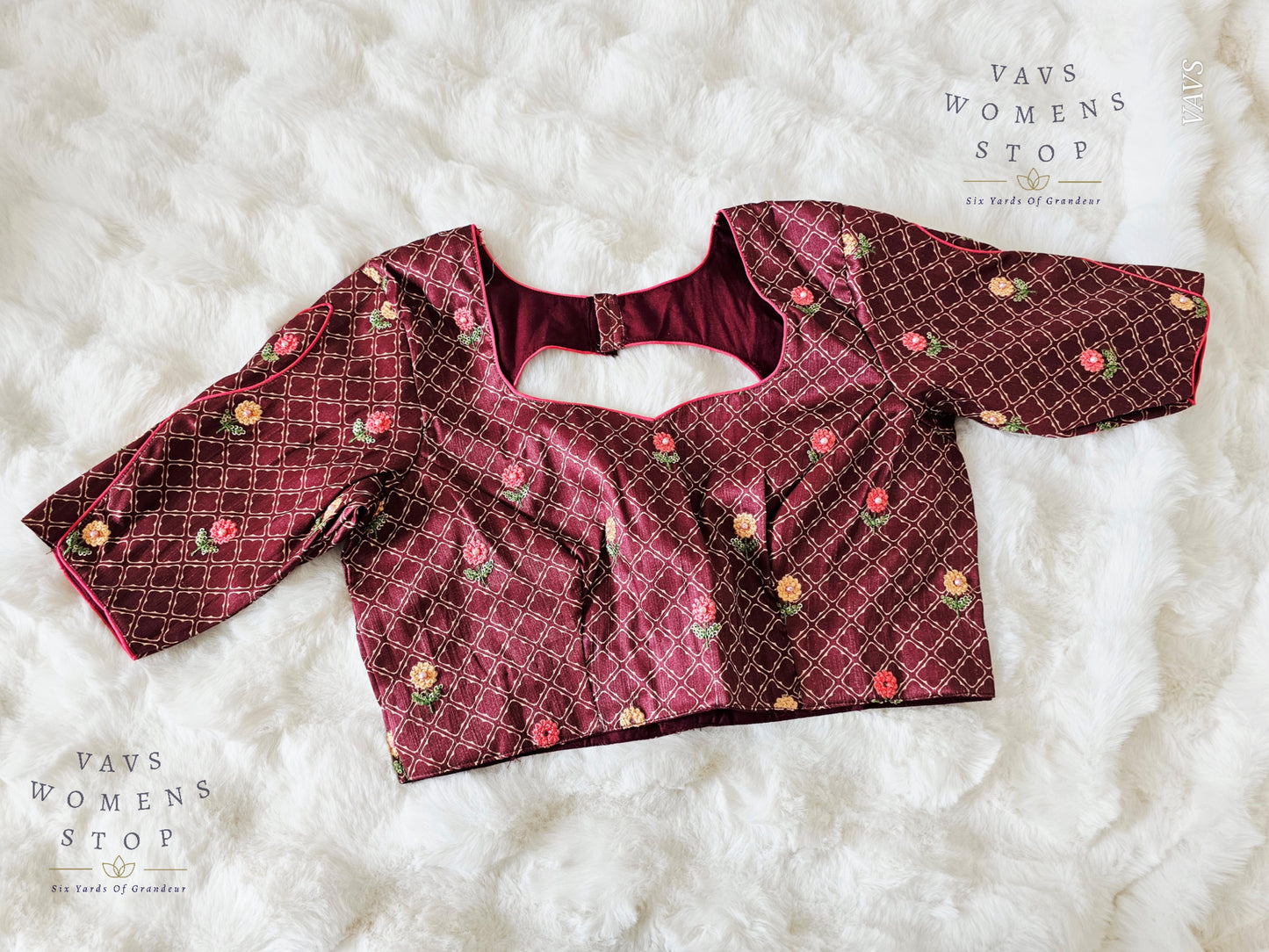 Floral Embroidery on Tussar RawSilk Blouse