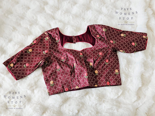 Floral Embroidery on Tussar RawSilk Blouse