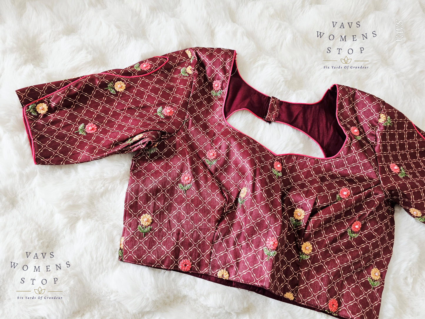 Floral Embroidery on Tussar RawSilk Blouse