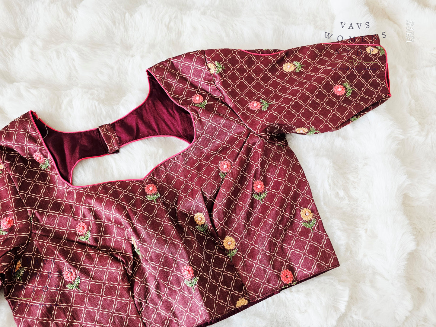 Floral Embroidery on Tussar RawSilk Blouse