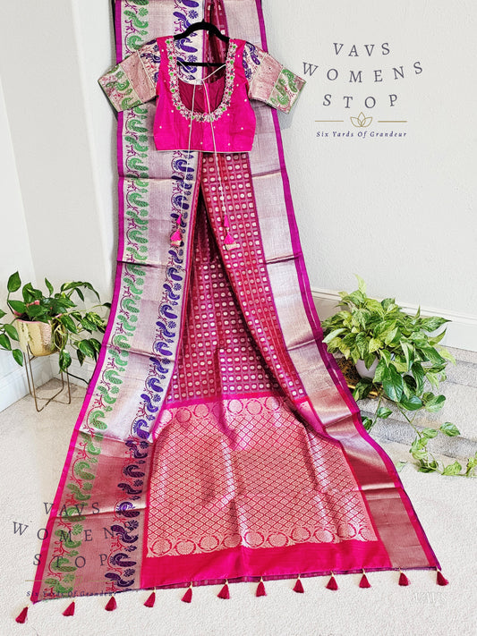 Pure Venkatagiri Pattu Paithani Border Saree - Maggam Blouse