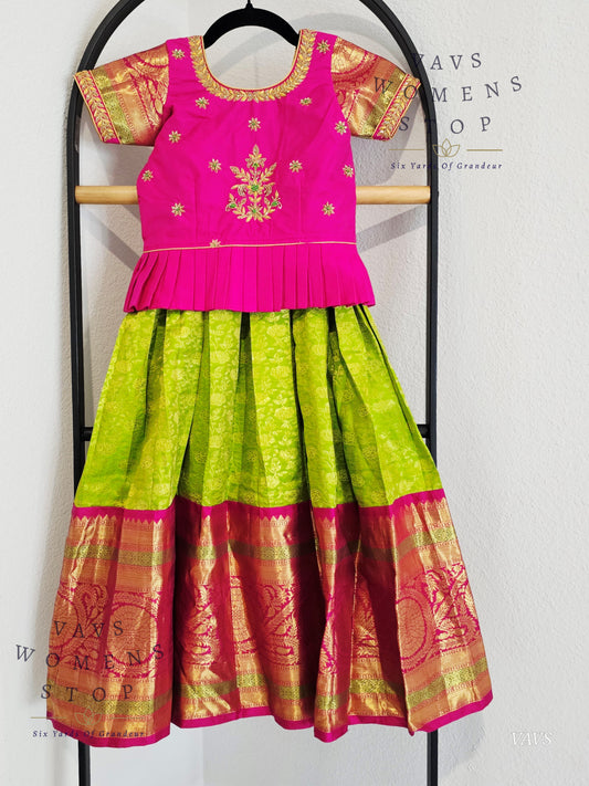 Pure Kanchi Silk Lehenga/ Pattu Pavada Set