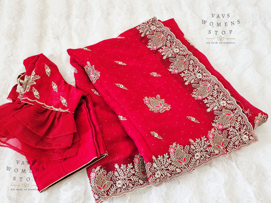 Red Shade Space Silk Sheen Saree – Elegant Cocktail & Party Wear with Designer Blouse | Lightweight & Stylish Drape (Copy)