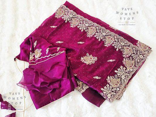 Wine Shade Space Silk Sheen Saree – Elegant Cocktail & Party Wear with Designer Blouse | Lightweight & Stylish Drape