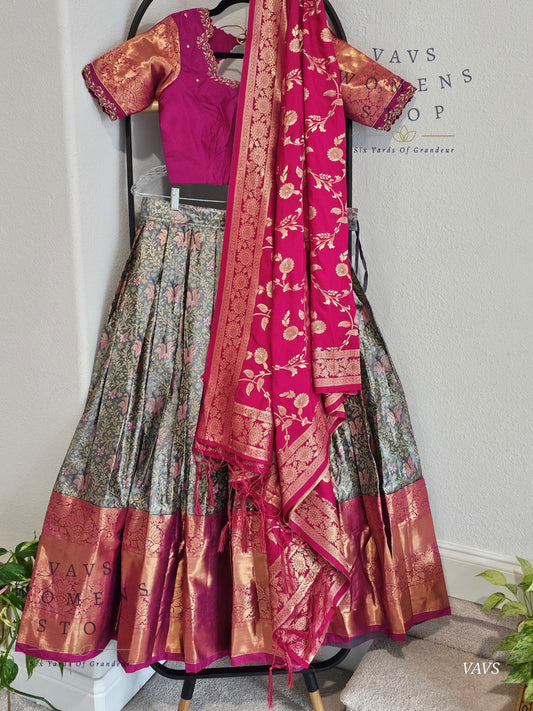 Semi Kanchi Half Saree Set – Traditional South Indian Lehenga for Women | Bridal & Festive Wear | Ready to Ship from USA