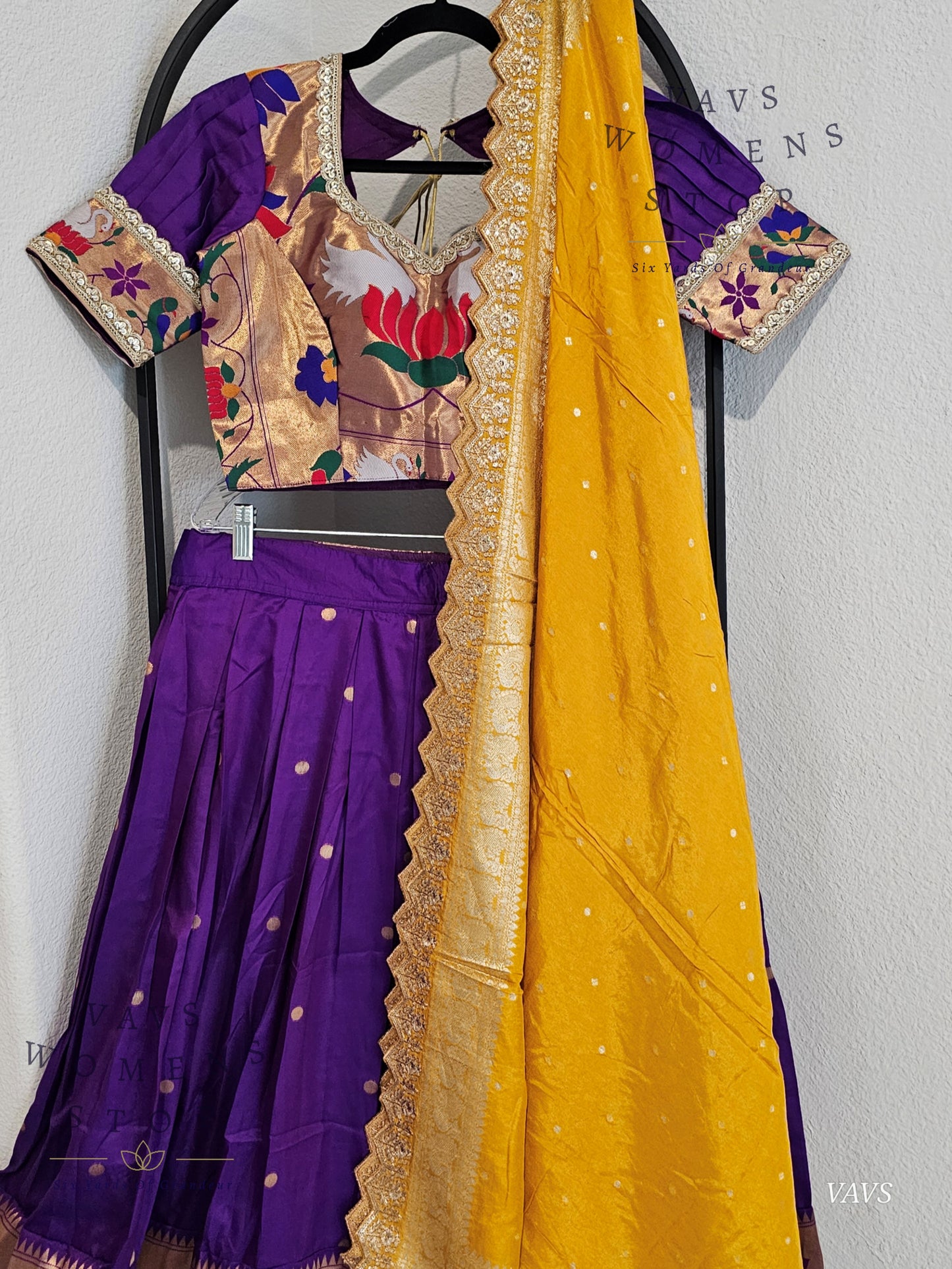Semi Benarasi Paithani Half Saree Set – Purple Paithani Lehenga for Women